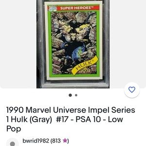 Marvel comics superhero hulk 1990 rare trading card collectable